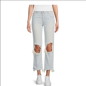 Free People Maggie Straight Leg Mid Rise Distressed Denim Sz 29